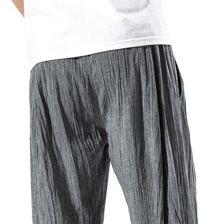 Pantaloni harem lunghi da uomo in cotone e lino con coulisse, modello Buddha Stones, casual, semplici e plissettati, con tasche