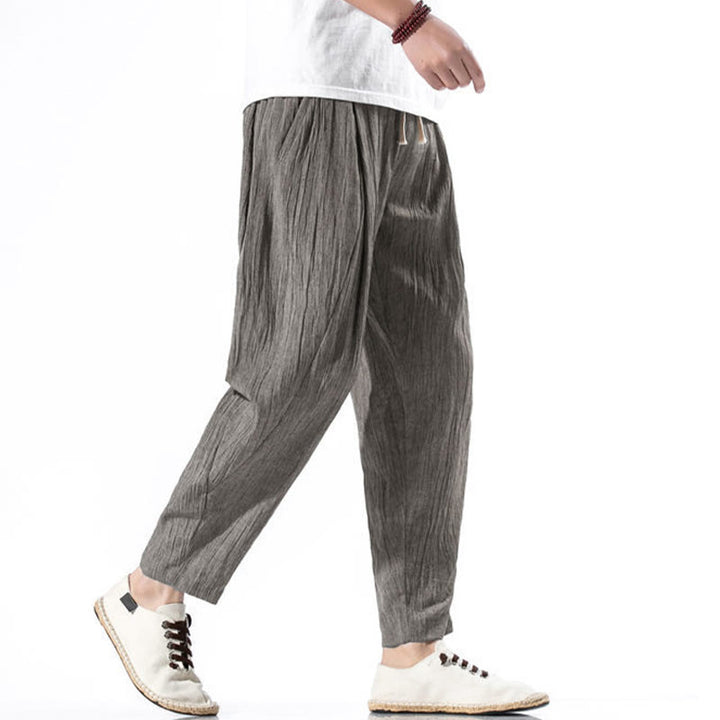Pantaloni harem lunghi da uomo in cotone e lino con coulisse, modello Buddha Stones, casual, semplici e plissettati, con tasche