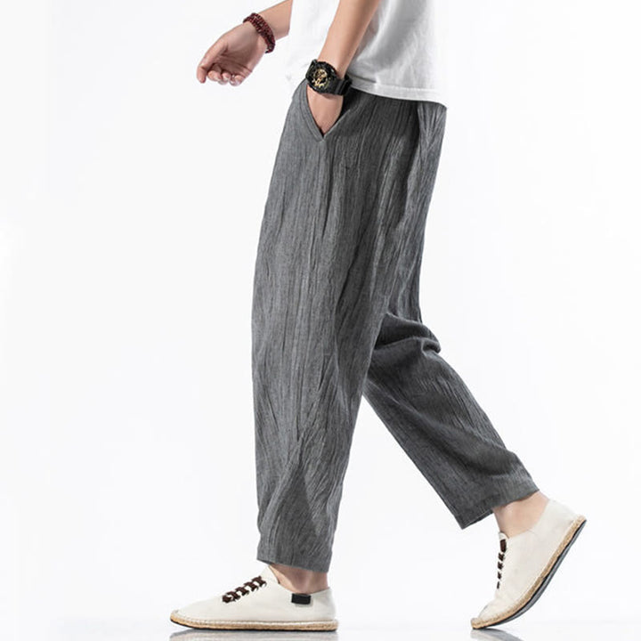 Pantaloni harem lunghi da uomo in cotone e lino con coulisse, modello Buddha Stones, casual, semplici e plissettati, con tasche