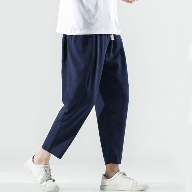 Pantaloni harem lunghi da uomo in cotone e lino con coulisse, modello Buddha Stones, casual, semplici e plissettati, con tasche