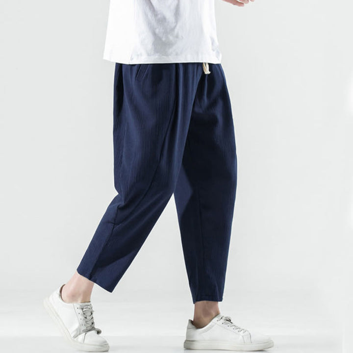 Pantaloni harem lunghi da uomo in cotone e lino con coulisse, modello Buddha Stones, casual, semplici e plissettati, con tasche