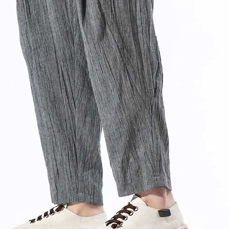 Pantaloni harem lunghi da uomo in cotone e lino con coulisse, modello Buddha Stones, casual, semplici e plissettati, con tasche