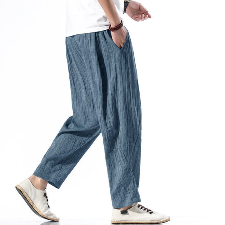 Pantaloni harem lunghi da uomo in cotone e lino con coulisse, modello Buddha Stones, casual, semplici e plissettati, con tasche