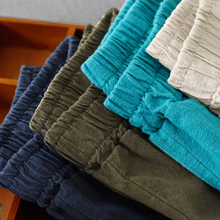 Pantaloni harem in lino e cotone casual tinta unita Buddha Stones da donna, lunghezza 7-8, con tasche - image 34