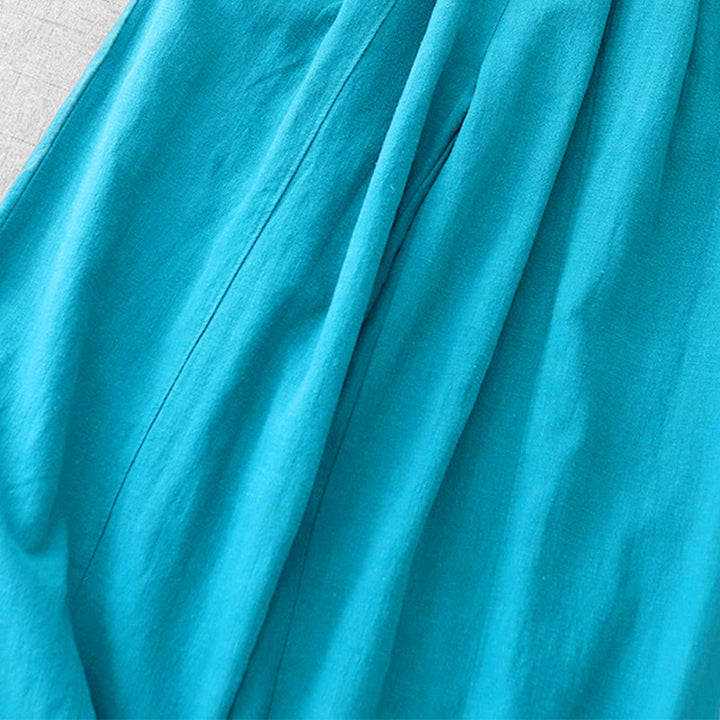 Pantaloni harem in lino e cotone casual tinta unita Buddha Stones da donna, lunghezza 7-8, con tasche - image 16