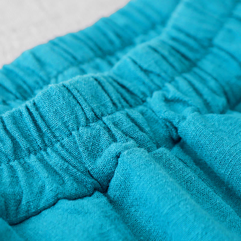 Pantaloni harem in lino e cotone casual tinta unita Buddha Stones da donna, lunghezza 7-8, con tasche - image 13