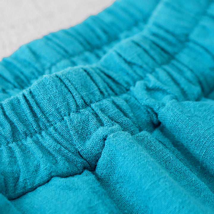 Pantaloni harem in lino e cotone casual tinta unita Buddha Stones da donna, lunghezza 7-8, con tasche - image 13