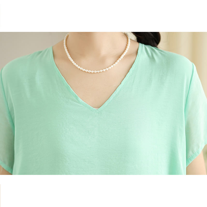 Abito midi a maniche corte con tasche, casual, tinta unita, modello irregolare, stile Buddha Stones