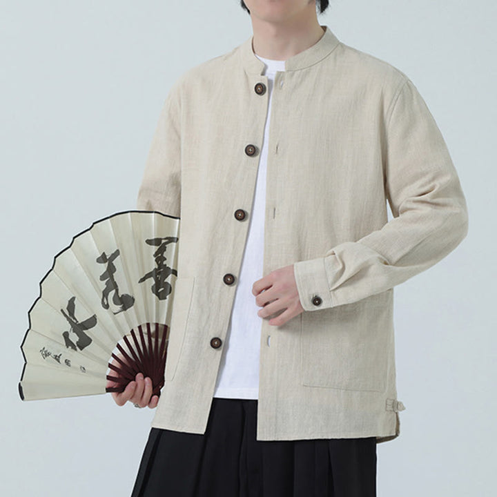 Giacca camicia foderata in pile di cotone e lino ramiè con bottoni da uomo Buddha Stones con tasche - Biancheria - US/UK/AU46, EU56 (5XL) - image 7