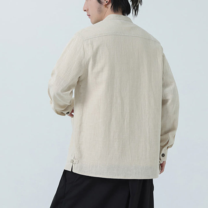 Giacca camicia foderata in pile di cotone e lino ramiè con bottoni da uomo Buddha Stones con tasche - image 8