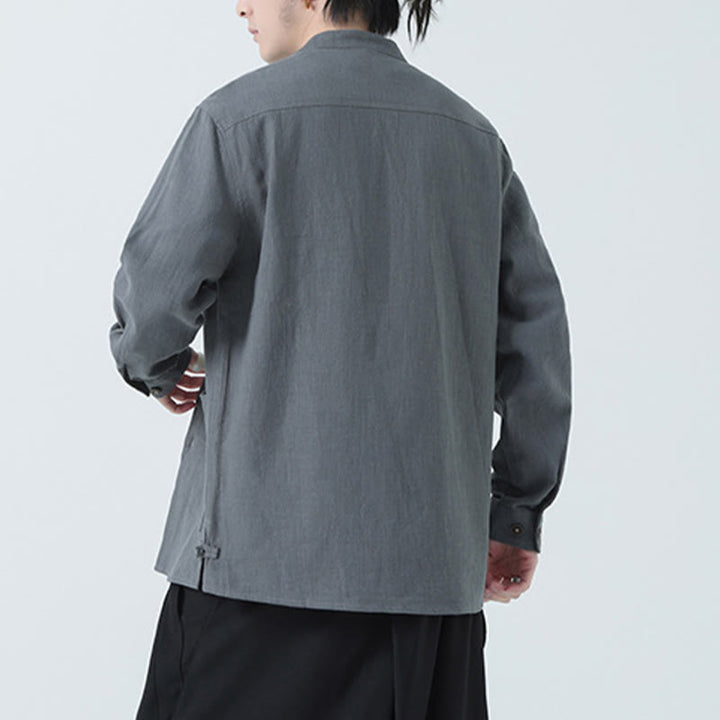 Giacca camicia foderata in pile di cotone e lino ramiè con bottoni da uomo Buddha Stones con tasche - image 14