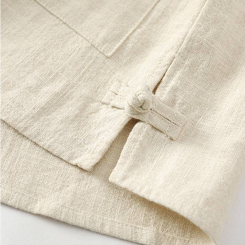 Giacca camicia foderata in pile di cotone e lino ramiè con bottoni da uomo Buddha Stones con tasche - image 4