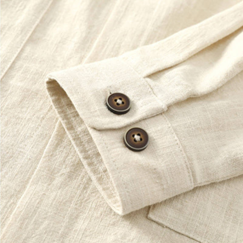 Giacca camicia foderata in pile di cotone e lino ramiè con bottoni da uomo Buddha Stones con tasche - image 18