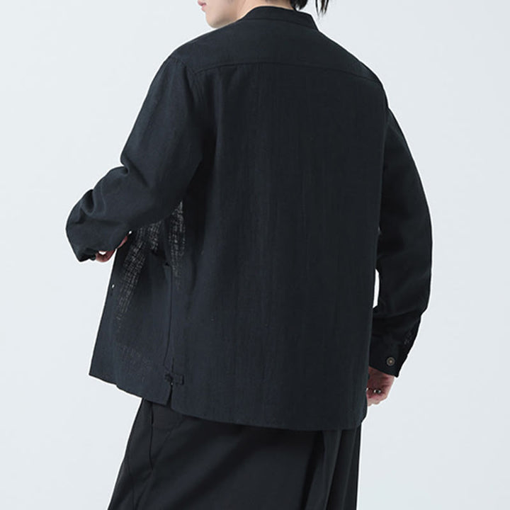 Giacca camicia foderata in pile di cotone e lino ramiè con bottoni da uomo Buddha Stones con tasche - image 22