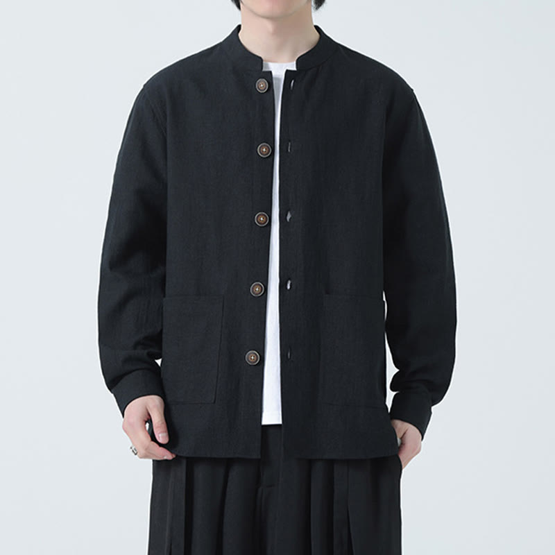 Giacca camicia foderata in pile di cotone e lino ramiè con bottoni da uomo Buddha Stones con tasche - image 25