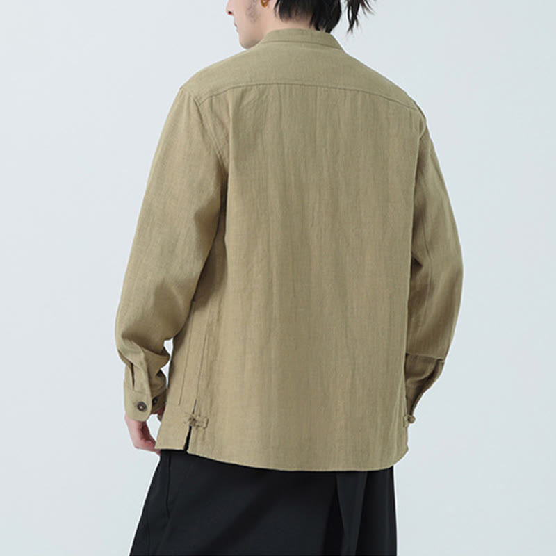 Giacca camicia foderata in pile di cotone e lino ramiè con bottoni da uomo Buddha Stones con tasche - image 28