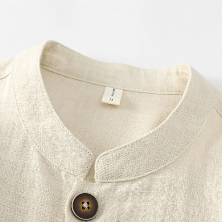 Giacca camicia foderata in pile di cotone e lino ramiè con bottoni da uomo Buddha Stones con tasche - image 34