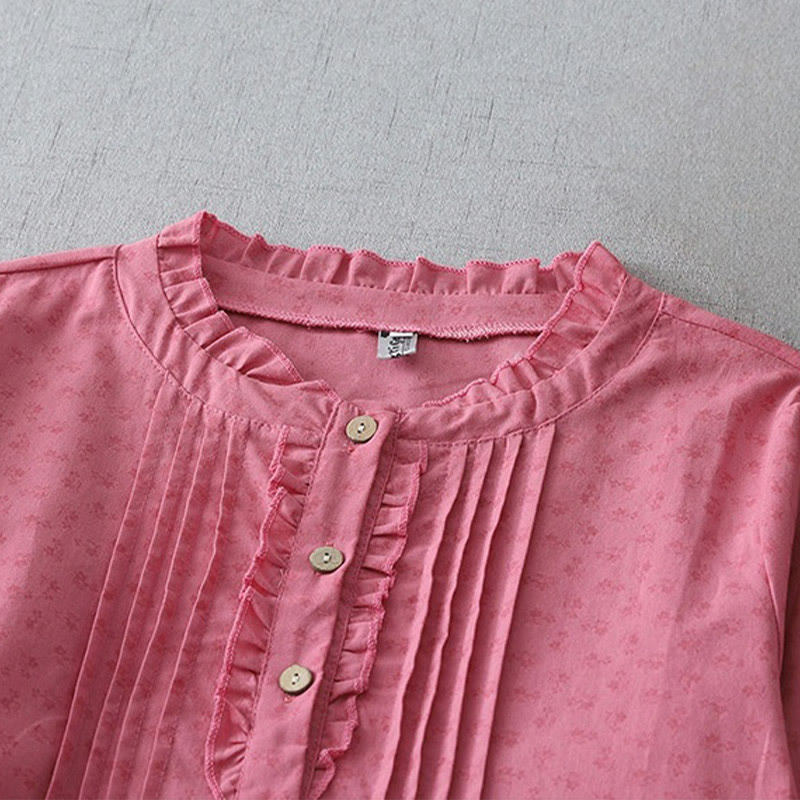 Abito midi in lino e cotone, a maniche corte, con tasche, stile casual retrò, tinta unita, con bottoni e volant, scollo rotondo , Buddha Stones - image 8