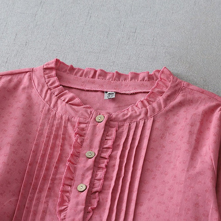 Abito midi in lino e cotone, a maniche corte, con tasche, stile casual retrò, tinta unita, con bottoni e volant, scollo rotondo , Buddha Stones