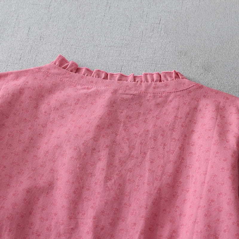 Abito midi in lino e cotone, a maniche corte, con tasche, stile casual retrò, tinta unita, con bottoni e volant, scollo rotondo , Buddha Stones - image 10