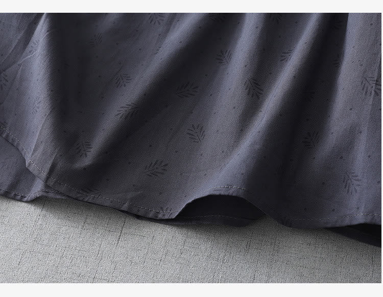 Abito midi in lino e cotone, a maniche corte, con tasche, stile casual retrò, tinta unita, con bottoni e volant, scollo rotondo , Buddha Stones