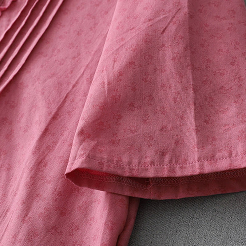 Abito midi in lino e cotone, a maniche corte, con tasche, stile casual retrò, tinta unita, con bottoni e volant, scollo rotondo , Buddha Stones - image 11