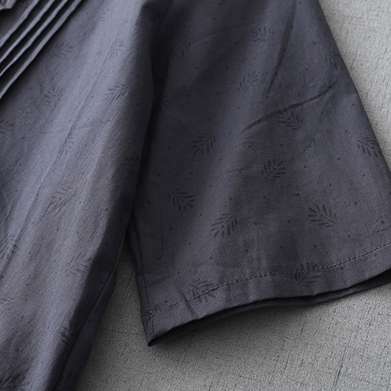 Abito midi in lino e cotone, a maniche corte, con tasche, stile casual retrò, tinta unita, con bottoni e volant, scollo rotondo , Buddha Stones