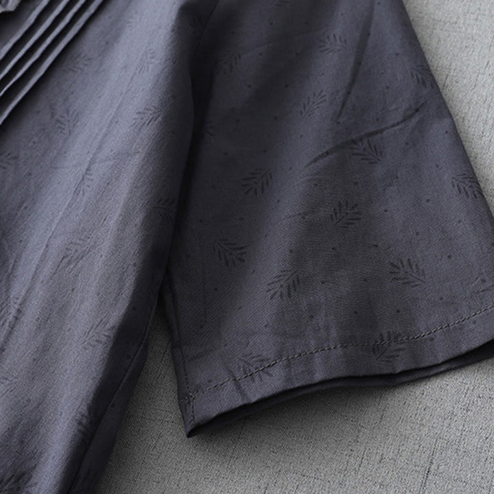 Abito midi in lino e cotone, a maniche corte, con tasche, stile casual retrò, tinta unita, con bottoni e volant, scollo rotondo , Buddha Stones