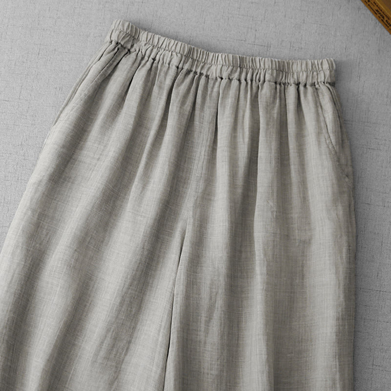 Pantaloni a gamba larga da donna in cotone con tasche, modello Buddha Stones Commute, tinta unita, con ricamo in pizzo