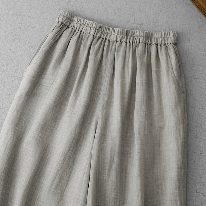 Pantaloni a gamba larga da donna in cotone con tasche, modello Buddha Stones Commute, tinta unita, con ricamo in pizzo
