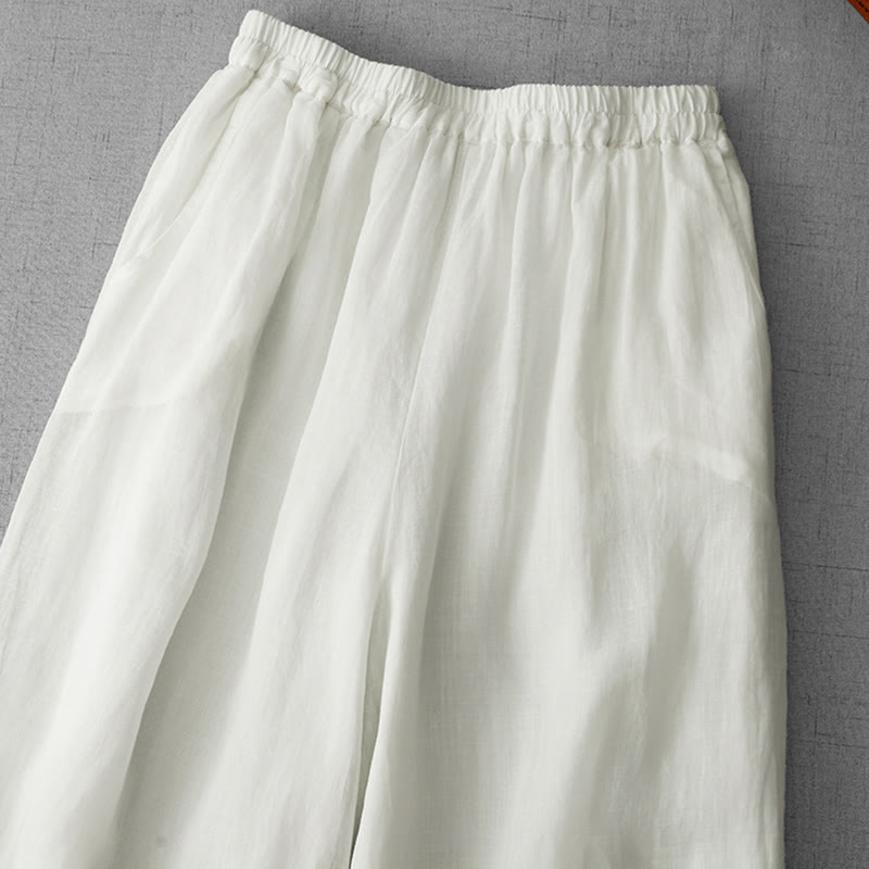 Pantaloni a gamba larga da donna in cotone con tasche, modello Buddha Stones Commute, tinta unita, con ricamo in pizzo