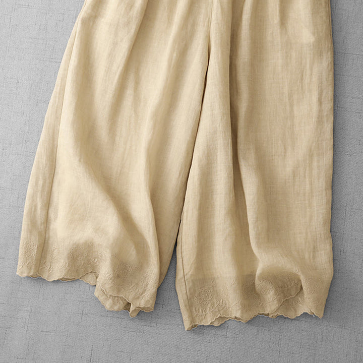 Pantaloni a gamba larga da donna in cotone con tasche, modello Buddha Stones Commute, tinta unita, con ricamo in pizzo