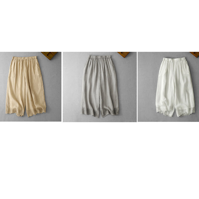 Pantaloni a gamba larga da donna in cotone con tasche, modello Buddha Stones Commute, tinta unita, con ricamo in pizzo