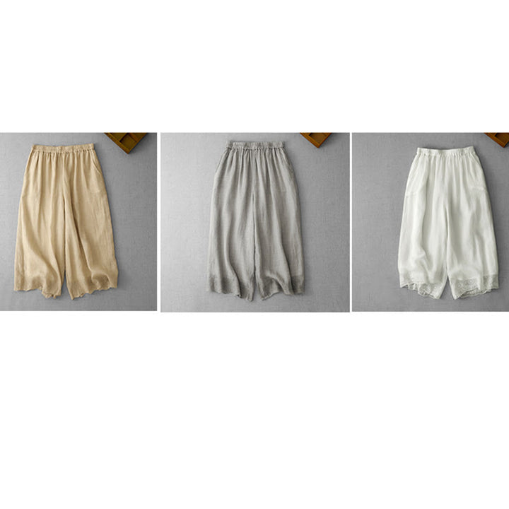 Pantaloni a gamba larga da donna in cotone con tasche, modello Buddha Stones Commute, tinta unita, con ricamo in pizzo