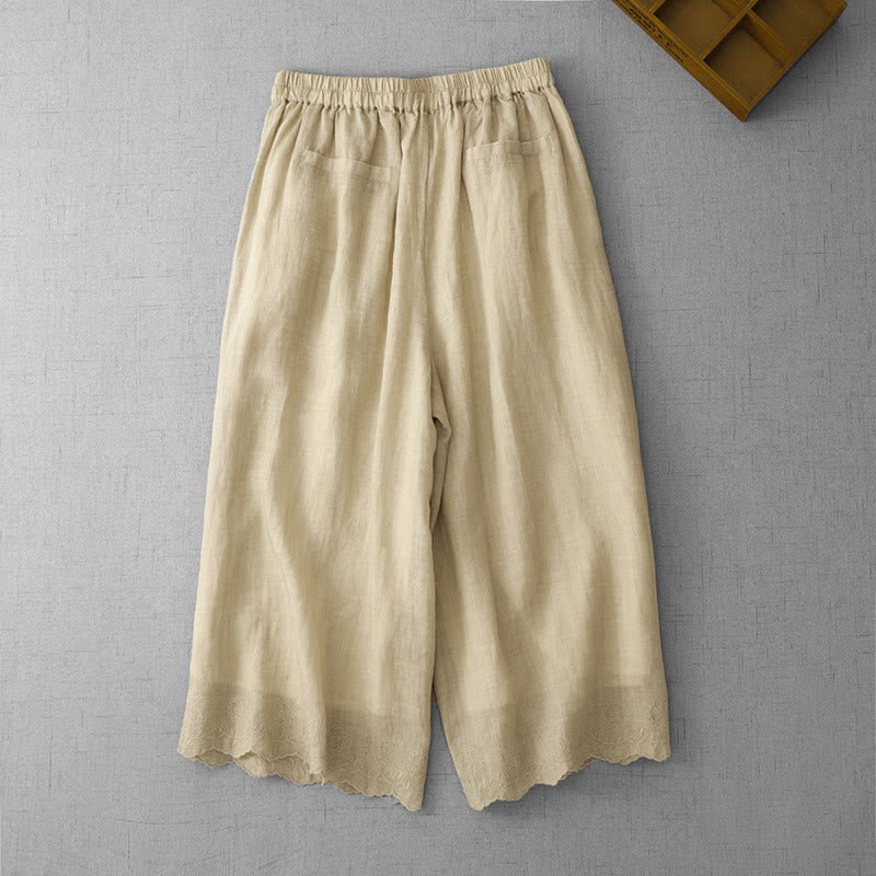 Pantaloni a gamba larga da donna in cotone con tasche, modello Buddha Stones Commute, tinta unita, con ricamo in pizzo