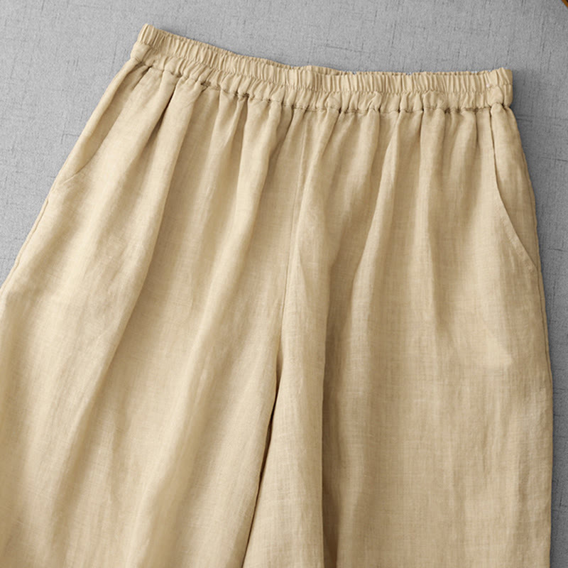 Pantaloni a gamba larga da donna in cotone con tasche, modello Buddha Stones Commute, tinta unita, con ricamo in pizzo