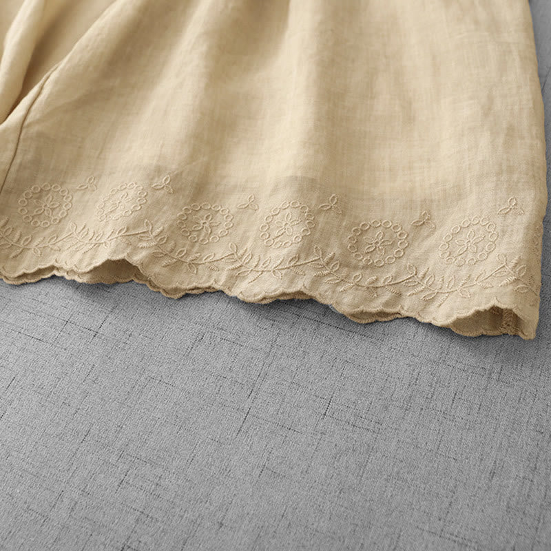 Pantaloni a gamba larga da donna in cotone con tasche, modello Buddha Stones Commute, tinta unita, con ricamo in pizzo