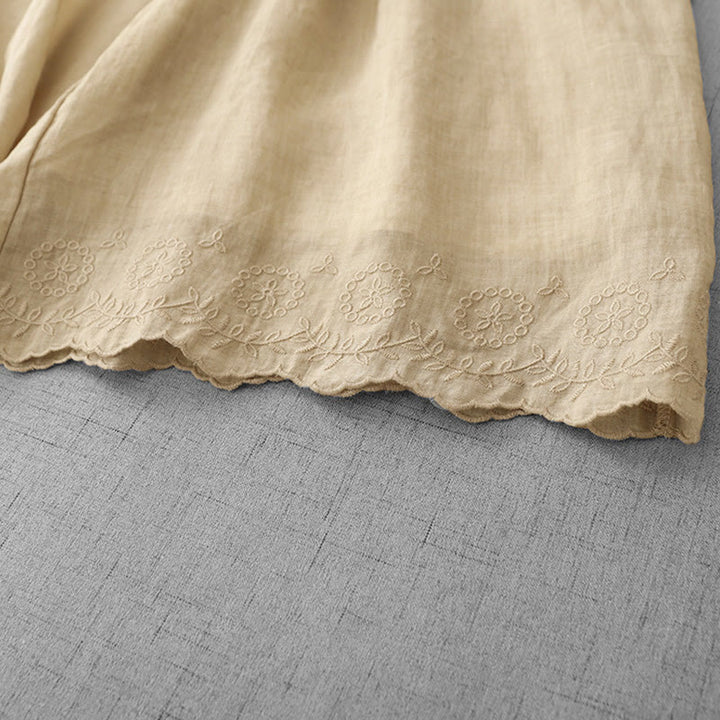 Pantaloni a gamba larga da donna in cotone con tasche, modello Buddha Stones Commute, tinta unita, con ricamo in pizzo