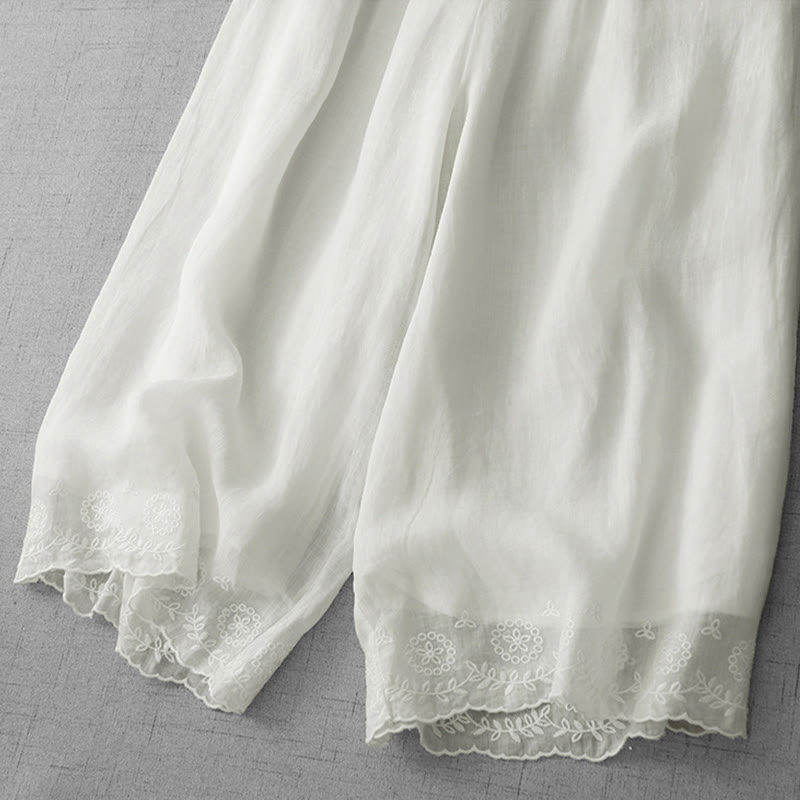 Pantaloni a gamba larga da donna in cotone con tasche, modello Buddha Stones Commute, tinta unita, con ricamo in pizzo