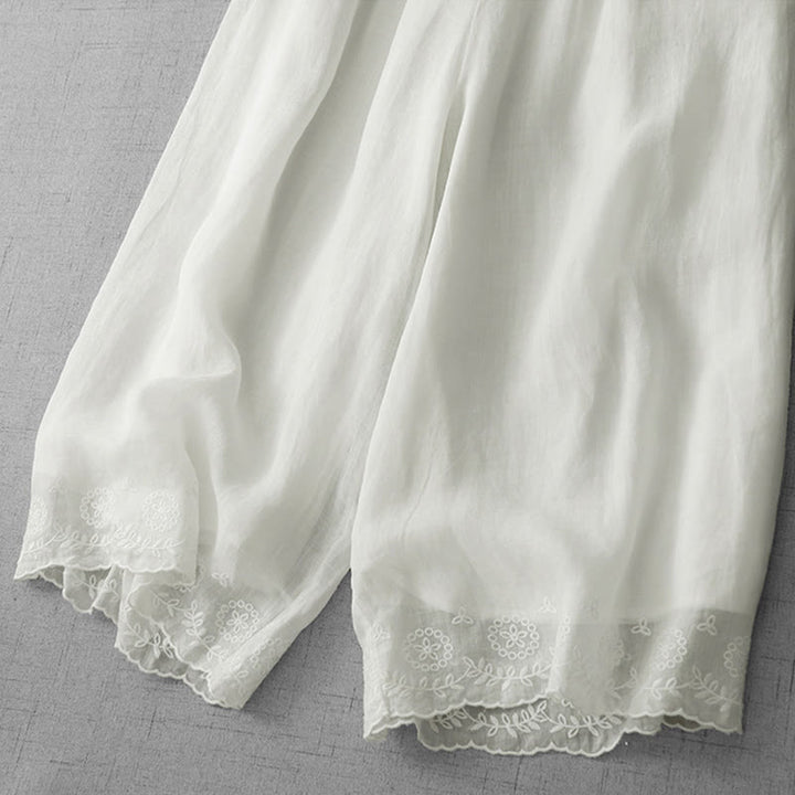 Pantaloni a gamba larga da donna in cotone con tasche, modello Buddha Stones Commute, tinta unita, con ricamo in pizzo
