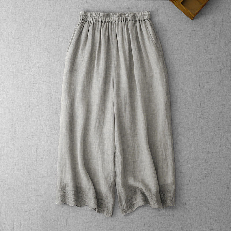 Pantaloni a gamba larga da donna in cotone con tasche, modello Buddha Stones Commute, tinta unita, con ricamo in pizzo