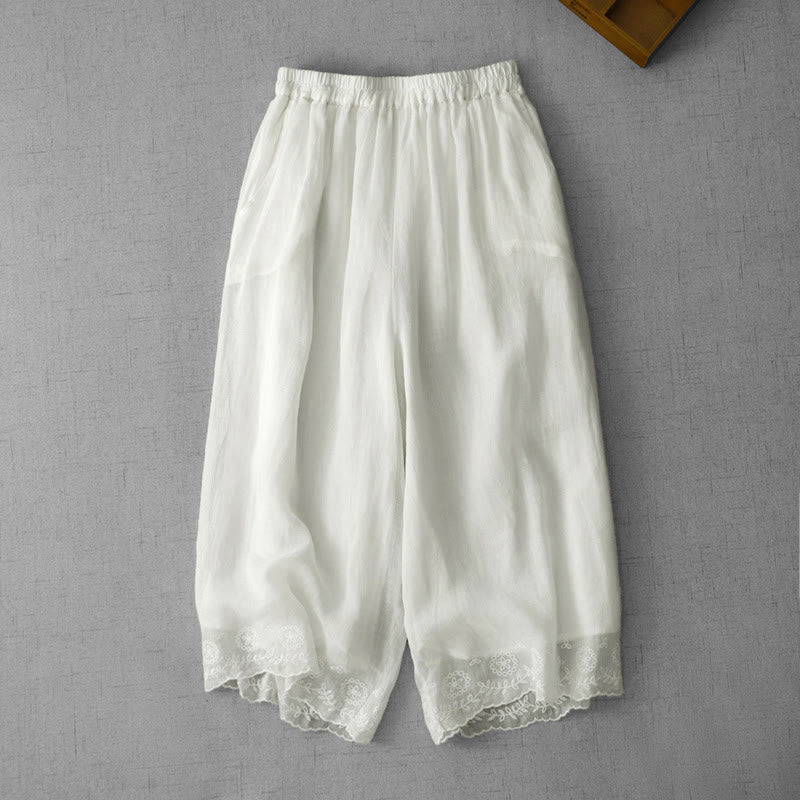 Pantaloni a gamba larga da donna in cotone con tasche, modello Buddha Stones Commute, tinta unita, con ricamo in pizzo - Bianco - US8-10, UK/AU12-14, EU40-42 (2XL) - image 0