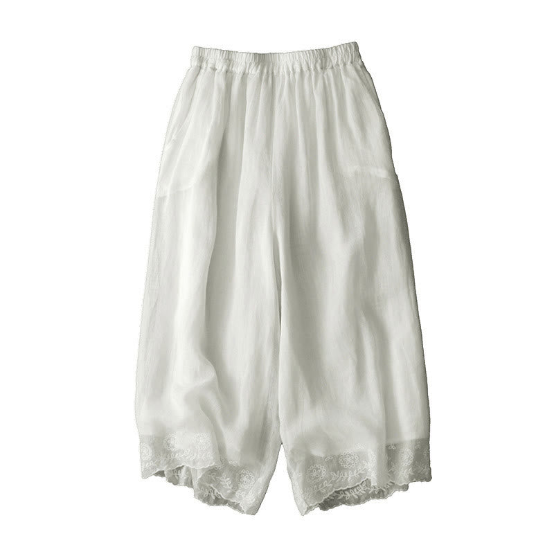 Pantaloni a gamba larga da donna in cotone con tasche, modello Buddha Stones Commute, tinta unita, con ricamo in pizzo