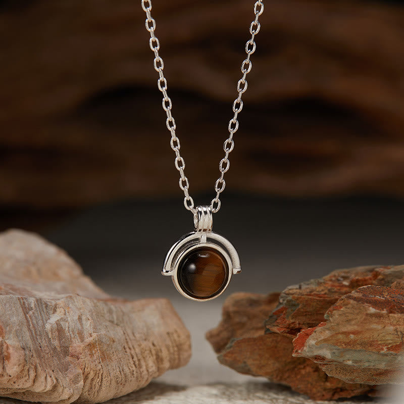 Collana con ciondolo "Confidence" in argento sterling 925, Buddha Stones, agata rossa, occhio di tigre, acquamarina, pietra di luna