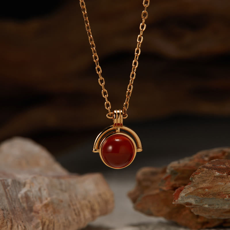 Collana con ciondolo "Confidence" in argento sterling 925, Buddha Stones, agata rossa, occhio di tigre, acquamarina, pietra di luna - Agata rossa - D'oro - image 1