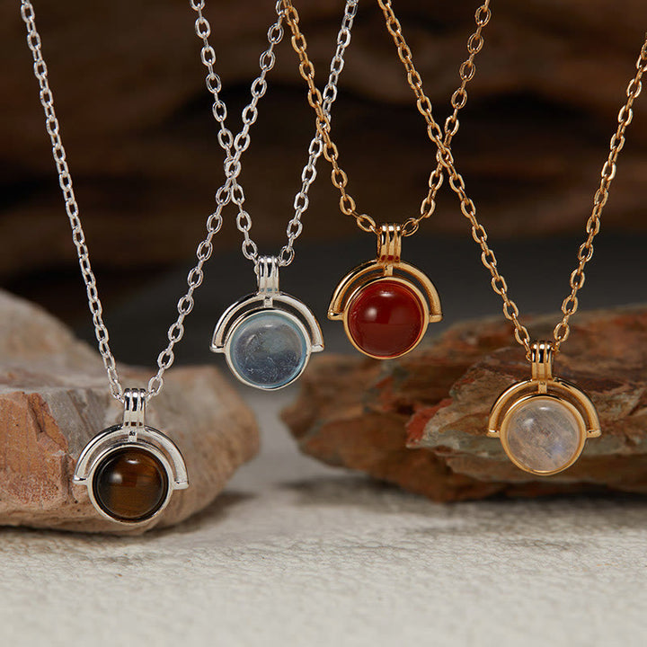 Collana con ciondolo "Confidence" in argento sterling 925, Buddha Stones, agata rossa, occhio di tigre, acquamarina, pietra di luna - image 0