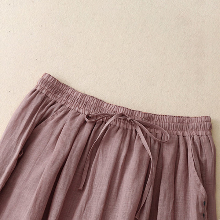 Pantaloni da donna in cotone a gamba larga con tasche, lunghezza alla caviglia, con coulisse e ricamo tinta unita Buddha Stones Commute