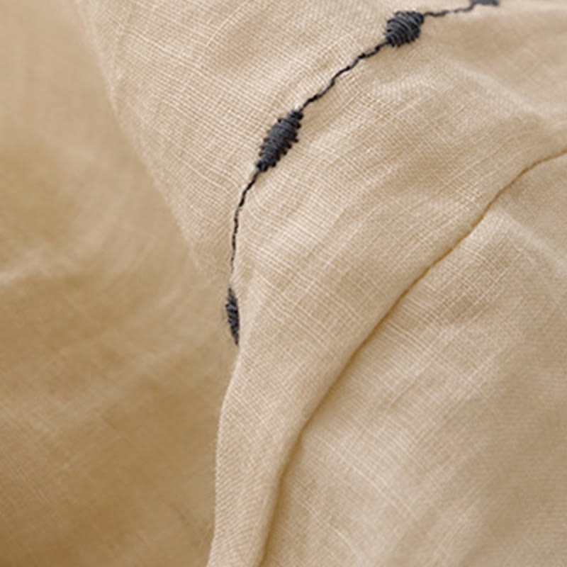 Pantaloni da donna in cotone a gamba larga con tasche, lunghezza alla caviglia, con coulisse e ricamo tinta unita Buddha Stones Commute