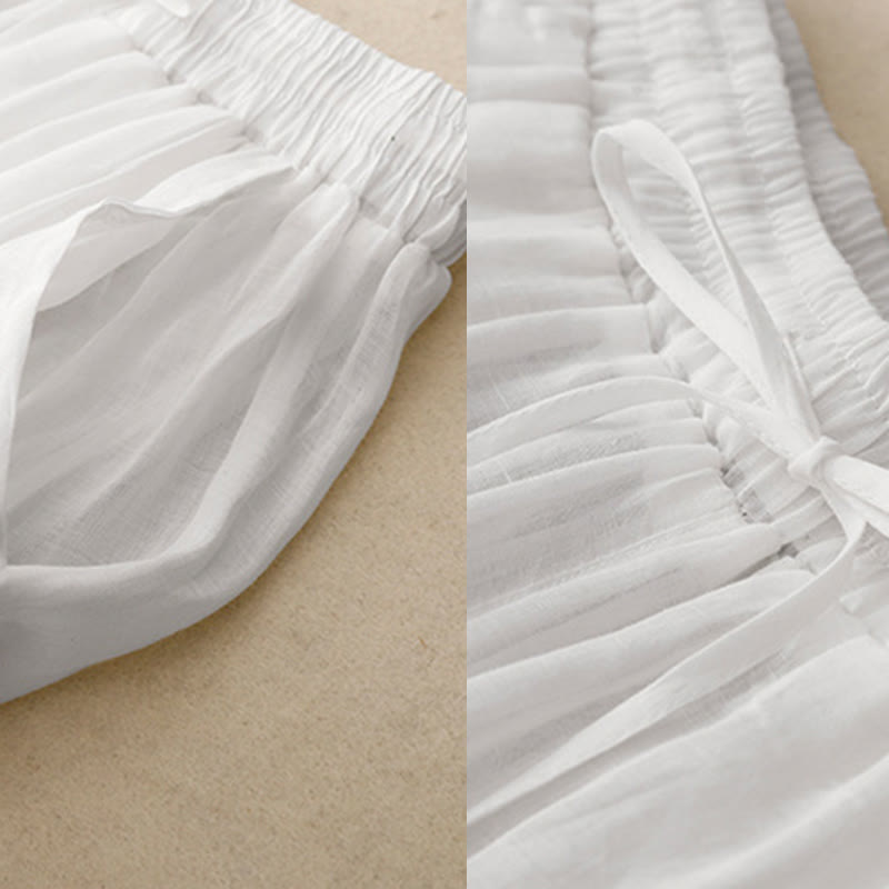 Pantaloni da donna in cotone a gamba larga con tasche, lunghezza alla caviglia, con coulisse e ricamo tinta unita Buddha Stones Commute - image 11