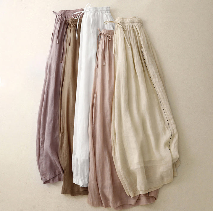 Pantaloni da donna in cotone a gamba larga con tasche, lunghezza alla caviglia, con coulisse e ricamo tinta unita Buddha Stones Commute - image 23
